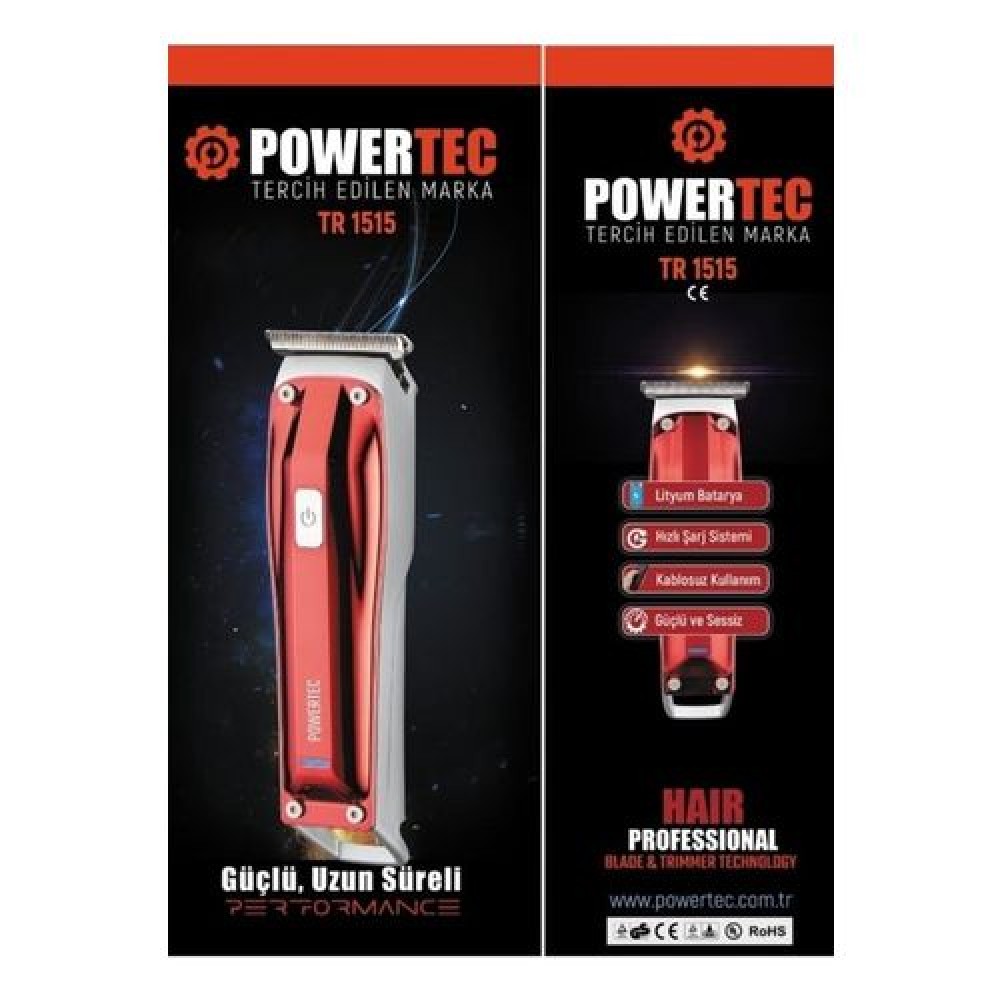 Powertec TR-1515 Kırmızı Profesyonel Tıraş Makinesi